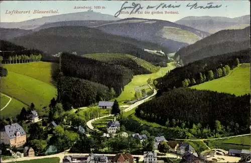 Ak Blauenthal Eibenstock im Erzgebirge, Panorama, Auersberg, Tal der großen Bockau