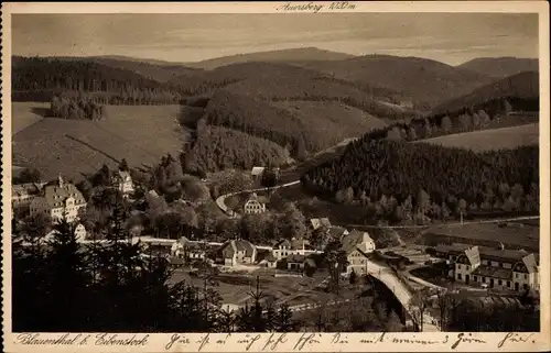 Ak Blauenthal Eibenstock im Erzgebirge, Panoramaansicht, Unterkunftshaus Auersberg