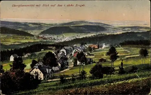 Ak Oberpfannenstiel Lauter Bernsbach im Erzgebirge Sachsen, Ort mit Blick auf Aue