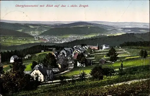 Ak Oberpfannenstiel Lauter Bernsbach im Erzgebirge Sachsen, Blick auf Aue, Panorama
