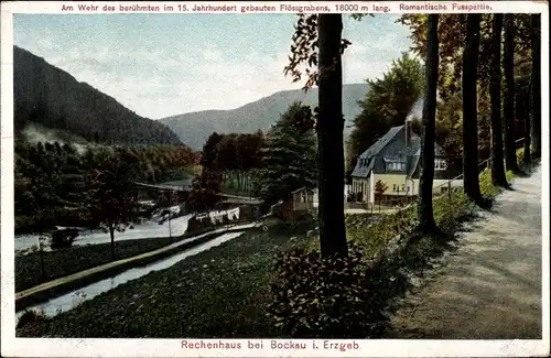 Ak Albernau Zschorlau im Erzgebirge, Rechenhaus, Wehr des Flößgrabens, Floßgraben