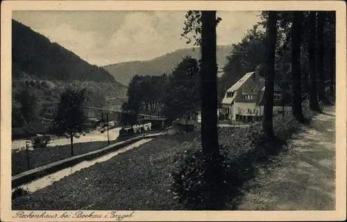 Ak Albernau Zschorlau im Erzgebirge, Rechenhaus, am Wehr des Flössgrabens, Waldweg