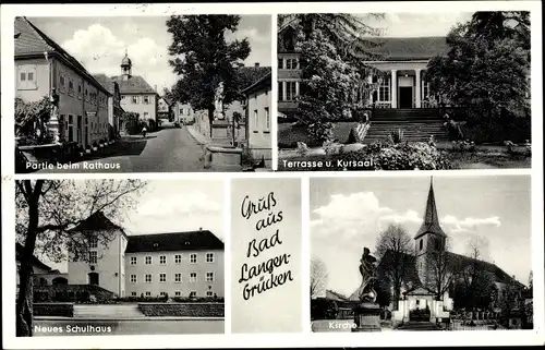 Ak Langenbrücken Bad Schönborn in Baden, Partie beim Rathaus, Terrasse, Kursaal, Schulhaus
