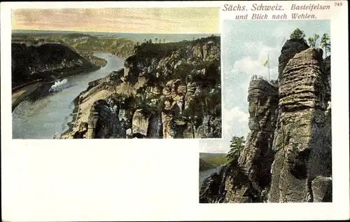 Ak Wehlen an der Elbe Sachsen, Basteifelsen, Elbtal