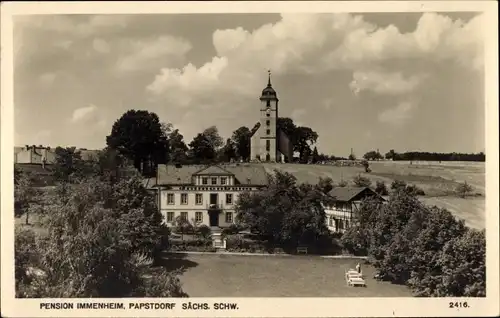 Ak Papstdorf Gohrisch Sächs. Schweiz, Pension Immenheim, Kirche