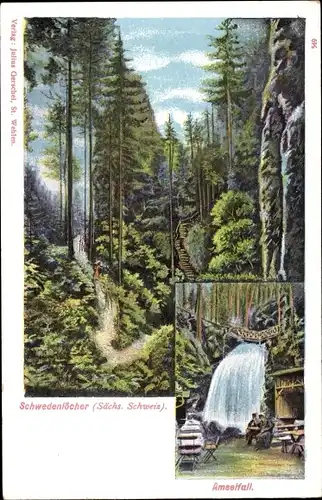 Ak Hohnstein Sächsische Schweiz, Schwedenlöcher, Amselfall