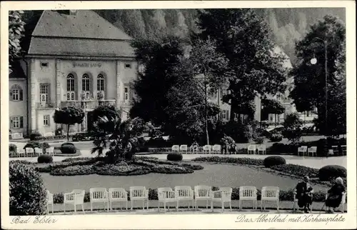 Ak Bad Elster im Vogtland, Das Albertbad mit Kurhausplatz, Garten