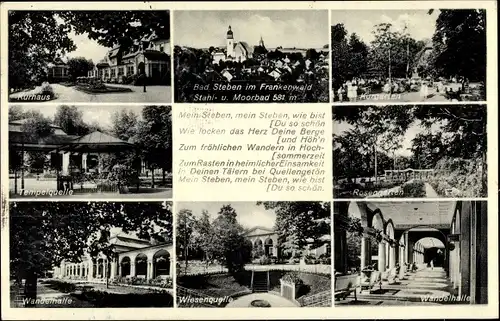 Ak Bad Steben in Oberfranken, Kurhaus, Tempelquelle, Wandelhalle, Kurgarten, Rosengarten