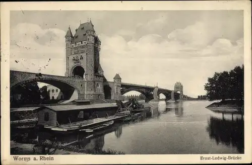 Ak Worms am Rhein, Ernst-Ludwig-Brücke