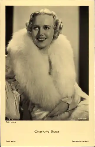 Ak Schauspielerin Charlotte Susa, Portrait, Pelz