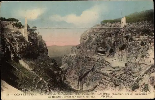 Ak Constantine Algerien, La Route de la Corniche et la Passerelle Sidi M'Cid du Rummel