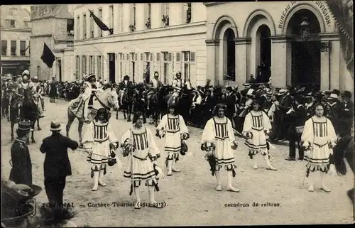 Ak Tournai Wallonien Hennegau, Cortege-Tournai, Escadron de reitres, Festumzug