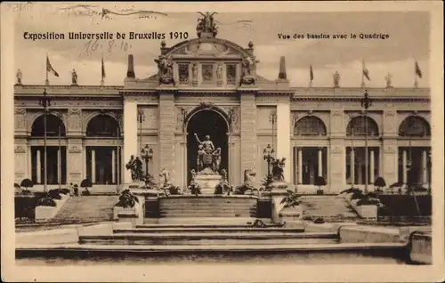 Ak Bruxelles Brüssel, Exposition Universelle, Vue des bassins avec le Quadrige