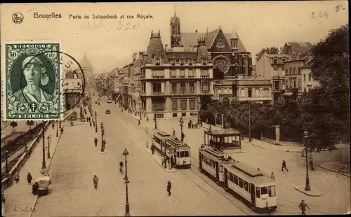Ak Bruxelles Brüssel, Porte de Schaerbeek et rue Royale, Tram