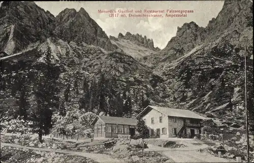 Ak Cortina d'Ampezzo Veneto, Menardi's Gasthof und Restaurant Falzaregopass, Dolomitenstraße