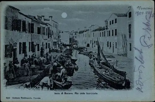 Mondschein Ak Venezia Venedig Veneto, Isola di Burano, Rio delle burchielle, Nacht