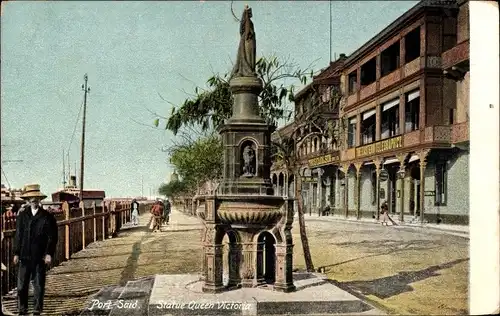 Ak Port Said Ägypten, Statue Queen Victoria