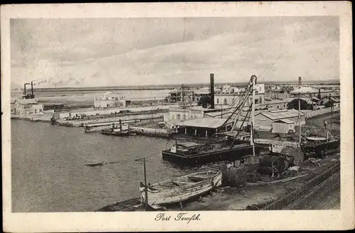 Ak Port Tewfik Suez Port Ägypten, Blick auf de Hafen