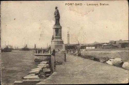 Ak Port Said Ägypten, Lesseps Statue