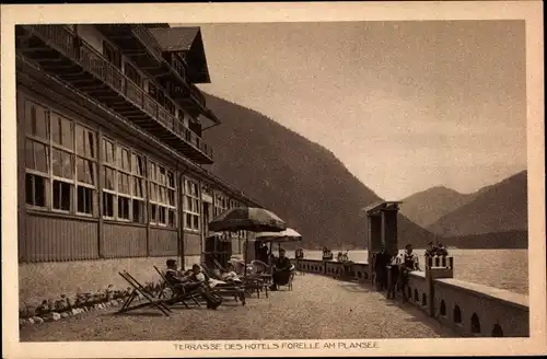 Ak Plansee in Tirol, Terrasse des Hotels Forelle