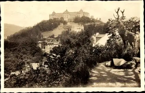 Ak Karlovy Vary Karlsbad Stadt, Blick gegen Imperial, Hirsch