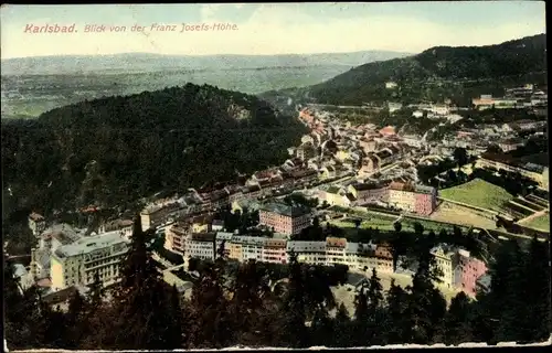 Ak Karlovy Vary Karlsbad Stadt, Blick von der Franz Josefs-Höhe