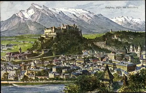 Ak Salzburg in Österreich, Ort gegen den Untersberg