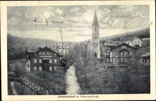 Ak Janské Lázně Johannisbad Region Königgrätz, Blick auf den Ort, Kirche