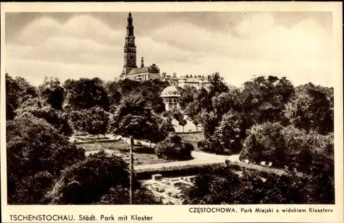 Ak Częstochowa Tschenstochau Schlesien, Städt. Park mit Kloster