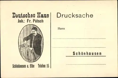 Ak Schönhausen Elbe, Gasthof Deutsches Haus, Fr. Pütsch, Reklame
