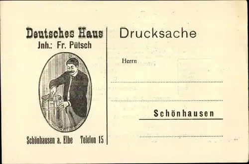 Ak Schönhausen Elbe, Gasthof Deutsches Haus, Fr. Pütsch, Reklame