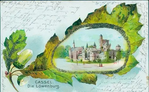 Glitzer Eichenblatt Litho Kassel in Hessen, Die Löwenburg