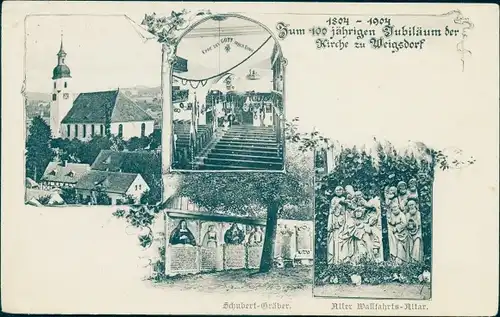 Ak Weigsdorf Cunewalde Oberlausitz, Kirche 100 Jahrfeier 1904, Schubert-Gräber, Wallfahrtsaltar