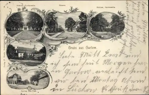 Ak Gartow im Wendland, Schloss, Kirche, Spring mit Post