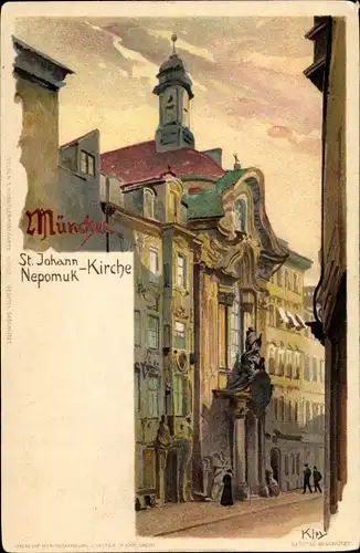 Künstler Litho Kley, München, St. Johann Nepomuk Kirche, Glockenturm, Fassade