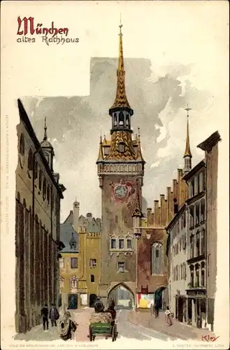 Künstler Litho Kley, Heinrich, München, Altes Rathaus, Außenansicht, Straßenpartie