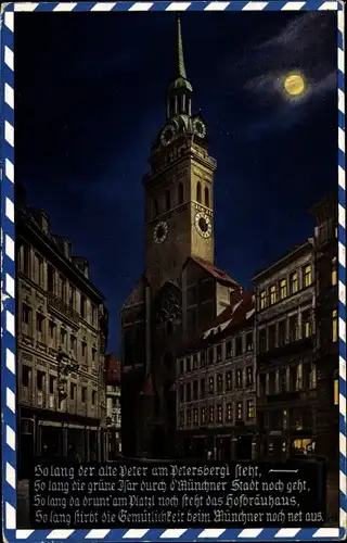 Mondschein Ak München, St. Peterkirche