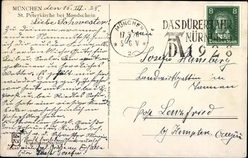 Mondschein Ak München, St. Peterkirche