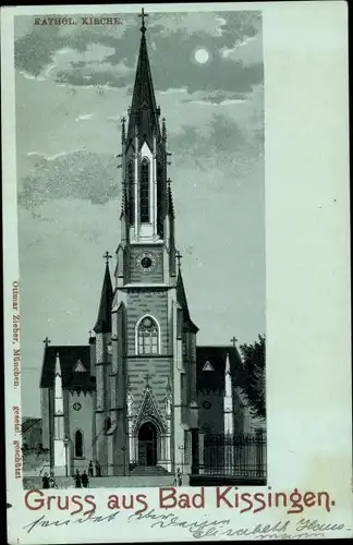 Mondschein Litho Bad Kissingen Unterfranken Bayern, Katholische Kirche