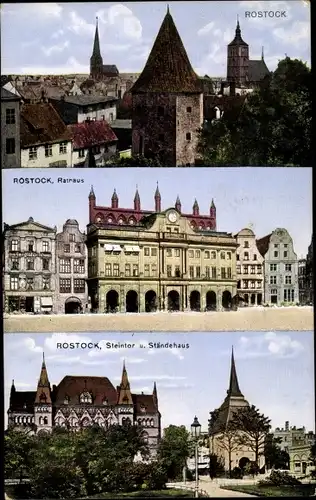 Ak Rostock in Mecklenburg Vorpommern, Innenstadt, Rathaus, Steintor und Ständehaus