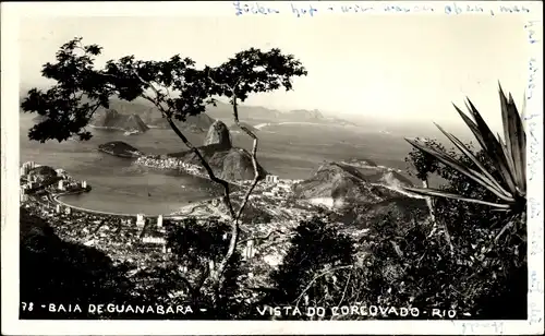 Ak Rio de Janeiro Brasilien, Baía de Guanabara, Corcovado