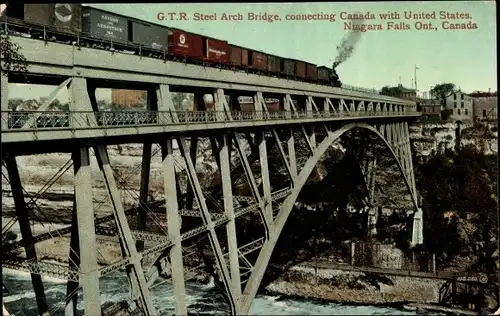 Ak Niagara Falls Ontario Kanada, G.T.R Steel Arch Bridge, connecting Canada with United States