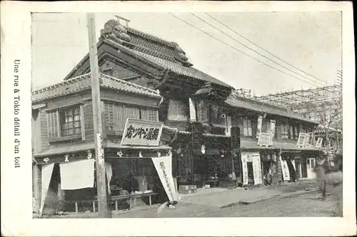 Ak Tokio Japan, Une rue Tokio détail d'un toit, Straßenpartie, Geschäfte