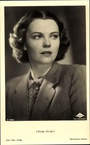 Ak Schauspielerin Hilde Krahl, Portrait, Film Foto Verlag A 3498/1