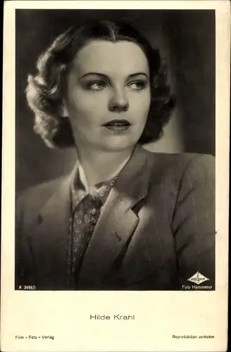 Ak Schauspielerin Hilde Krahl, Portrait, Film Foto Verlag A 3498/1