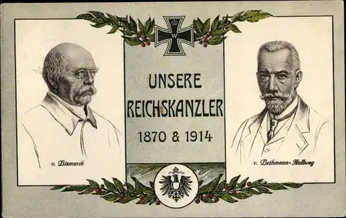 Ak Fürst Otto von Bismarck, Theobald von Bethmann Hollweg, 1870, 1914