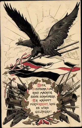 Präge Litho Der Deutsche Aar regt mächtig seine Schwingen, Gewehre, Adler, Fahnen