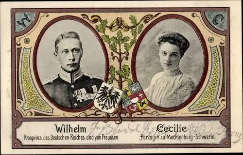 Passepartout Ak Kronprinz Wilhelm von Preußen, Kronprinzessin Cecilie von Preußen