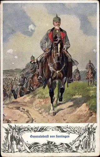 Künstler Ak Generaloberst Josias von Heeringen, Portrait auf einem Pferd, I. WK