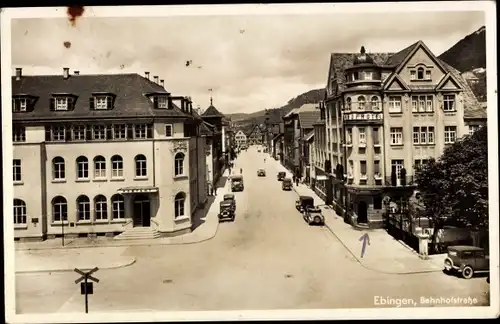 Ak Ebingen Albstadt im Zollernalbkreis, Partie an der Bahnhofstraße, Postamt, Bahnhofshotel